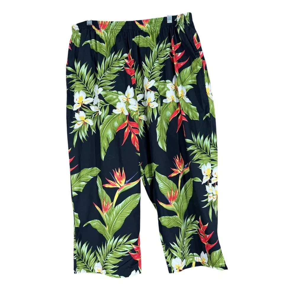 Bishop St Hawaiian Tropical Print Capris Pants Elastic Waist Cotton 3X